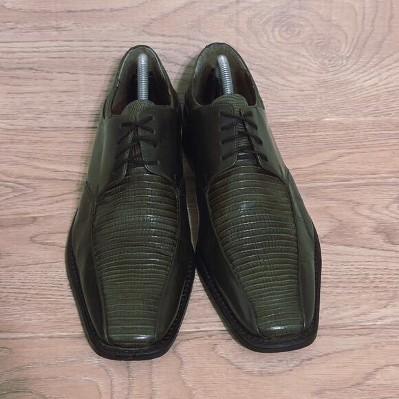 Stacy Adams Olive Green Leather Derby Dress Shoes Mens Size 9.5M Square Toe - Picture 2 of 9